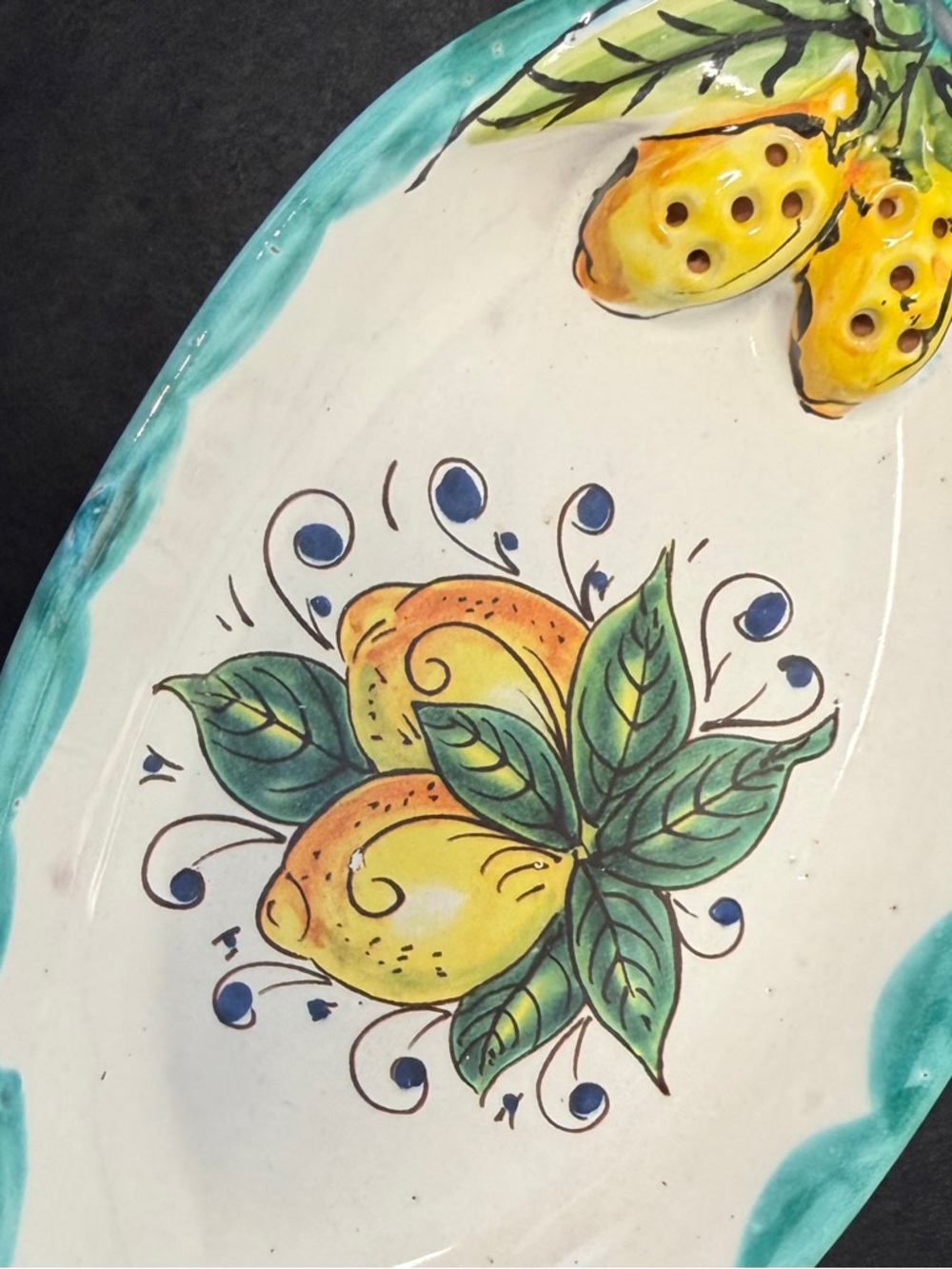 Vintage Italian Majolica Olive Dish With 3D Effect Signed